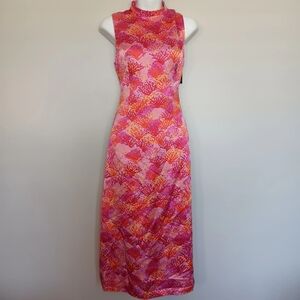 *NEW Andrew GN Pink and Orange Coral Print Dress Size 36/4